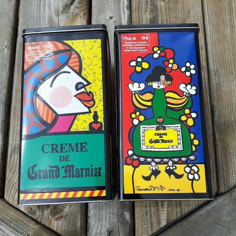 GRAND MARNIER VINTAGE 1990 ROMERO BRITTO TIN PAIR